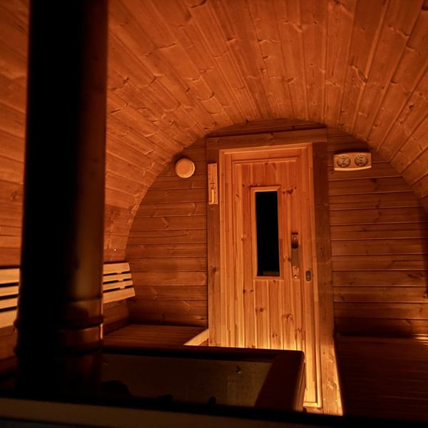 Warm glow inside the sauna